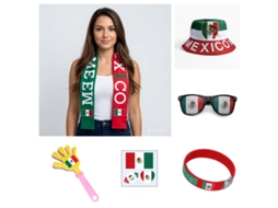 Kit Acessórios Bandeira México Copa do Mundo 2026, Cachecol Chapéu Óculos Pulseira Adereços Adepto Seleção Mexicana Premium STELASPLEN