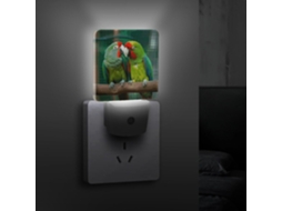 Luz noturna com sensor crepuscular, com dois papagaios em estilo paisagem, Liga Na Tomada, luminária decorativa eficiente.