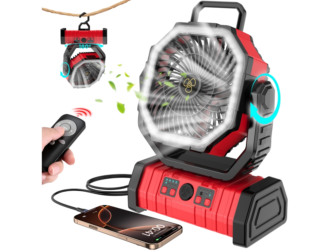Ventilador camping recarregável 20000mah, oscilação CZHHMART (vermelho) | CZHHMART