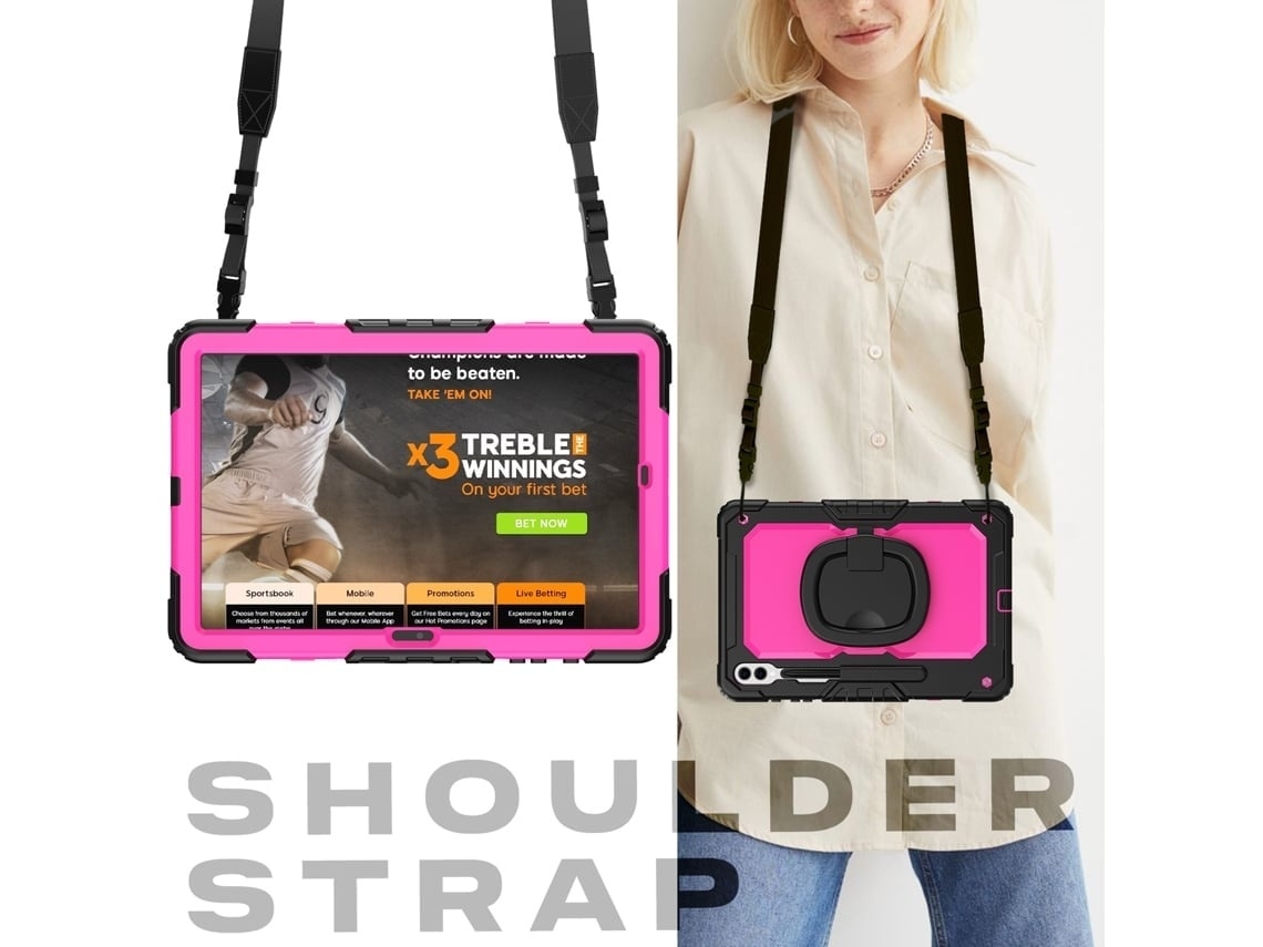 Capa Para Tablet Lurelia, Para Samsung Galaxy Tab S9fe Plus/s9plus Pulseira 2 Em 1 Anti Queda Vermelha, Rosa, Suporte Giratório