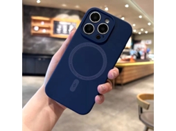 Capa Para Iphone 17 Pro Azul Marinho Com Textura De Nuvem, Magnética, Em Silicone Líquido Macio.