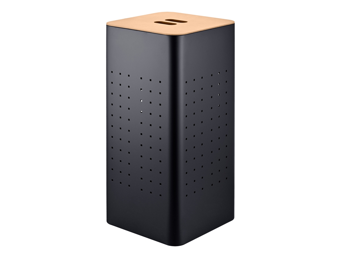 Cesto para Roupa Suja com Tampa Metal 70 L 69x31,5x31,5 Cm Orifícios Preto/natural RELAXDAYS