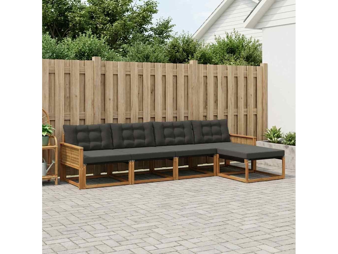 Vidaxl Conjunto De Sofás Para Exterior 5 Unid. Natural E Preto