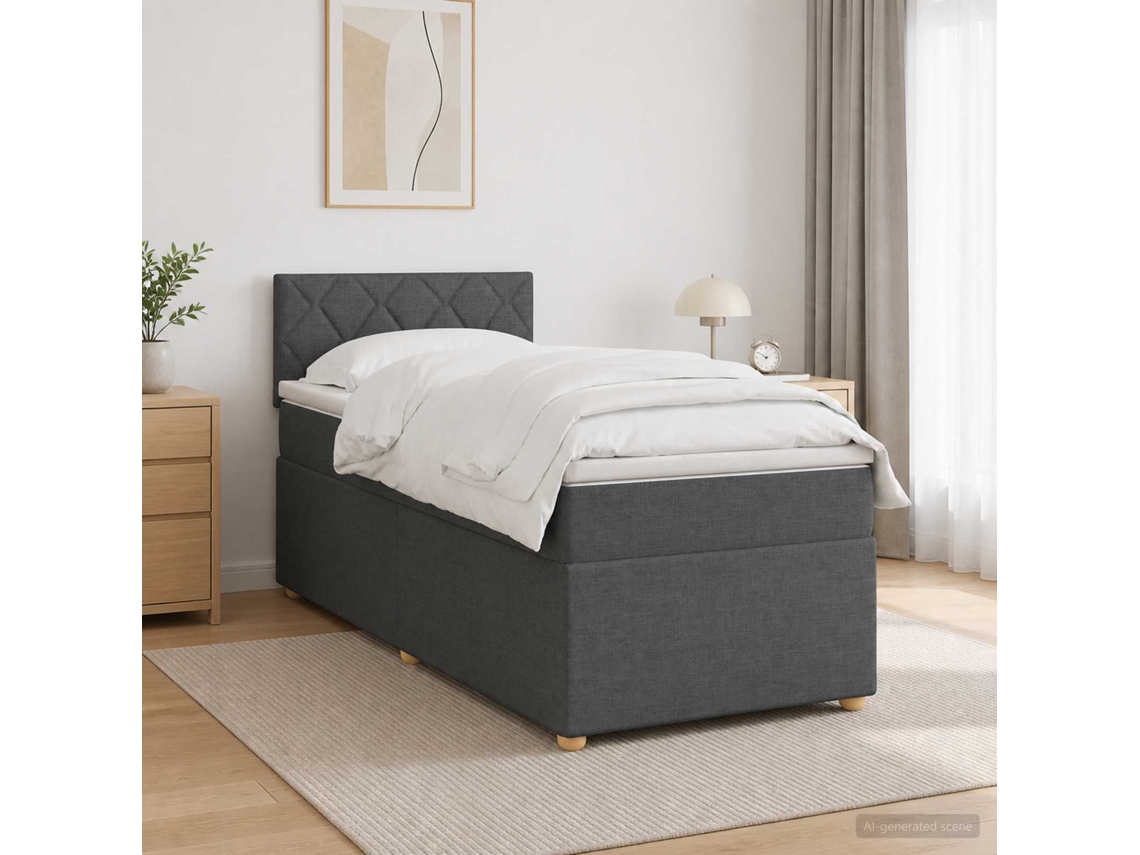 Vidaxl Cama Box Spring Com Colchão Cinzento-escuro 100 X 200 Cm Tecido