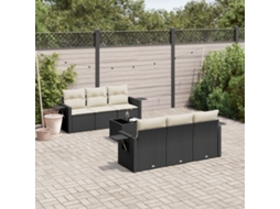 Vidaxl 7 Pcs Conjunto De Sofás P/ Jardim C/ Almofadões Vime Pe Preto