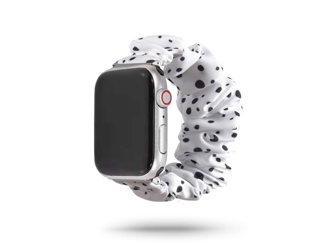 Bracelete Apple Watch Series 8 45Mm Pulseira Scrunchie Preto e Branco