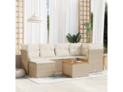 Vidaxl 7 Pcs Conjunto De Sofás P/ Jardim Com Almofadões Vime Pe Bege