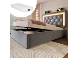 Cama de Veludo VSOGA 90x200 cm com Arrumação, Led em Diamante, Usb Tipo C, Hidráulica, Colchão