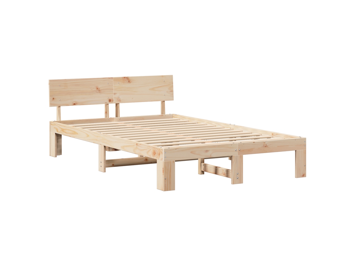 Conjunto 1 Estrutura De Cama Moderna Vidaxl Castanho Madeira De Pinho Maciça (120 X 200 Cm)