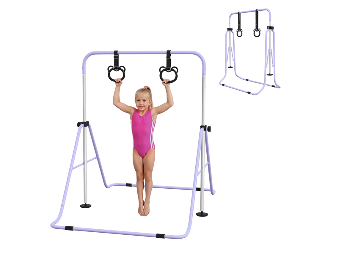 Barra de Ginástica Infantil BTFORUS ajustável em 5 níveis, argolas de treino, dobrável para casa roxo