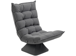 Poltrona De Sala Relax Com Rotação 360° E Encosto Ajustável, Design Capitonné, Tecido De Linho, Cinza Mesclado