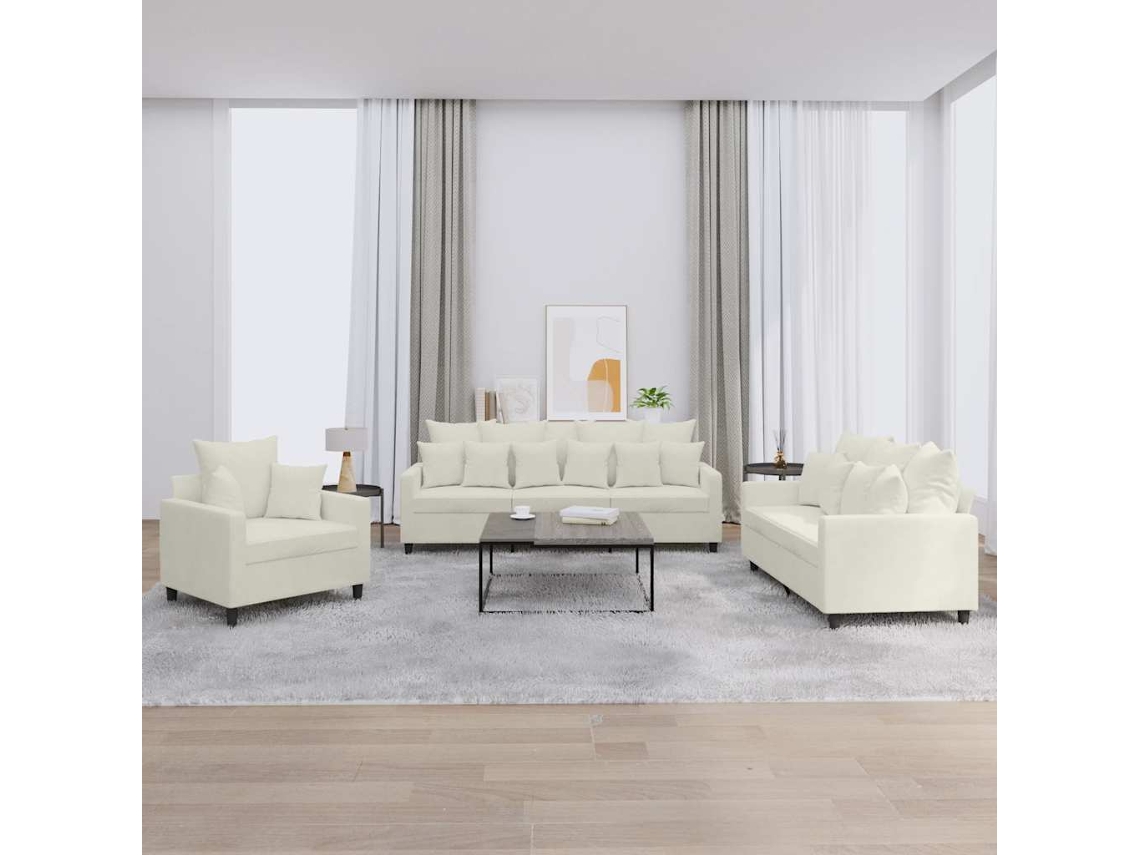 Vidaxl 3 Pcs Conjunto De Sofás Com Almofadões Veludo Cor Creme