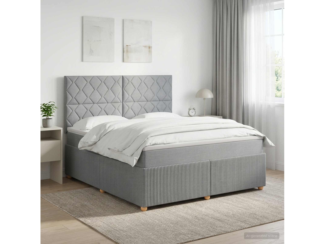 Vidaxl Cama Box Com Led E Colchão Cinzento-claro 180 X 200 Cm Tecido