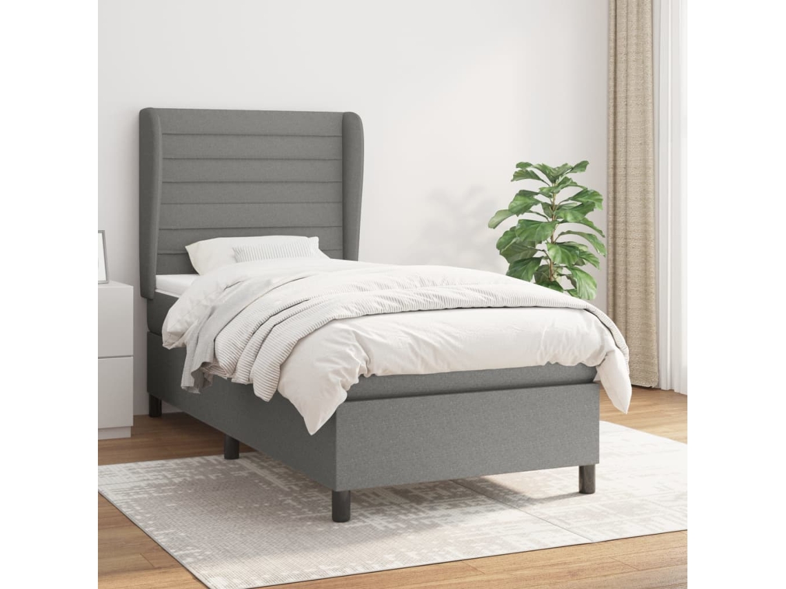 Vidaxl Cama Com Molas/colchão 90x200 Cm Tecido Cinzento-escuro