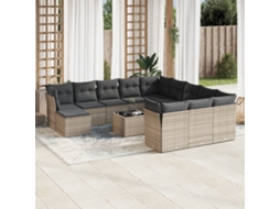 Vidaxl 13 Pcs Conjunto Sofás P/ Jardim C/ Almofadões Vime Pe Cinzento