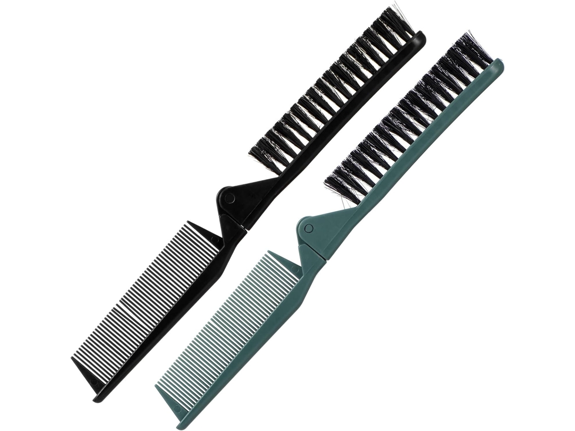Conjunto De 2 Pentes Dobráveis Dentes Duplos Escova Cabelo Portátil Para Cabelos Lisos E Cacheados, Ferramenta Dobrável