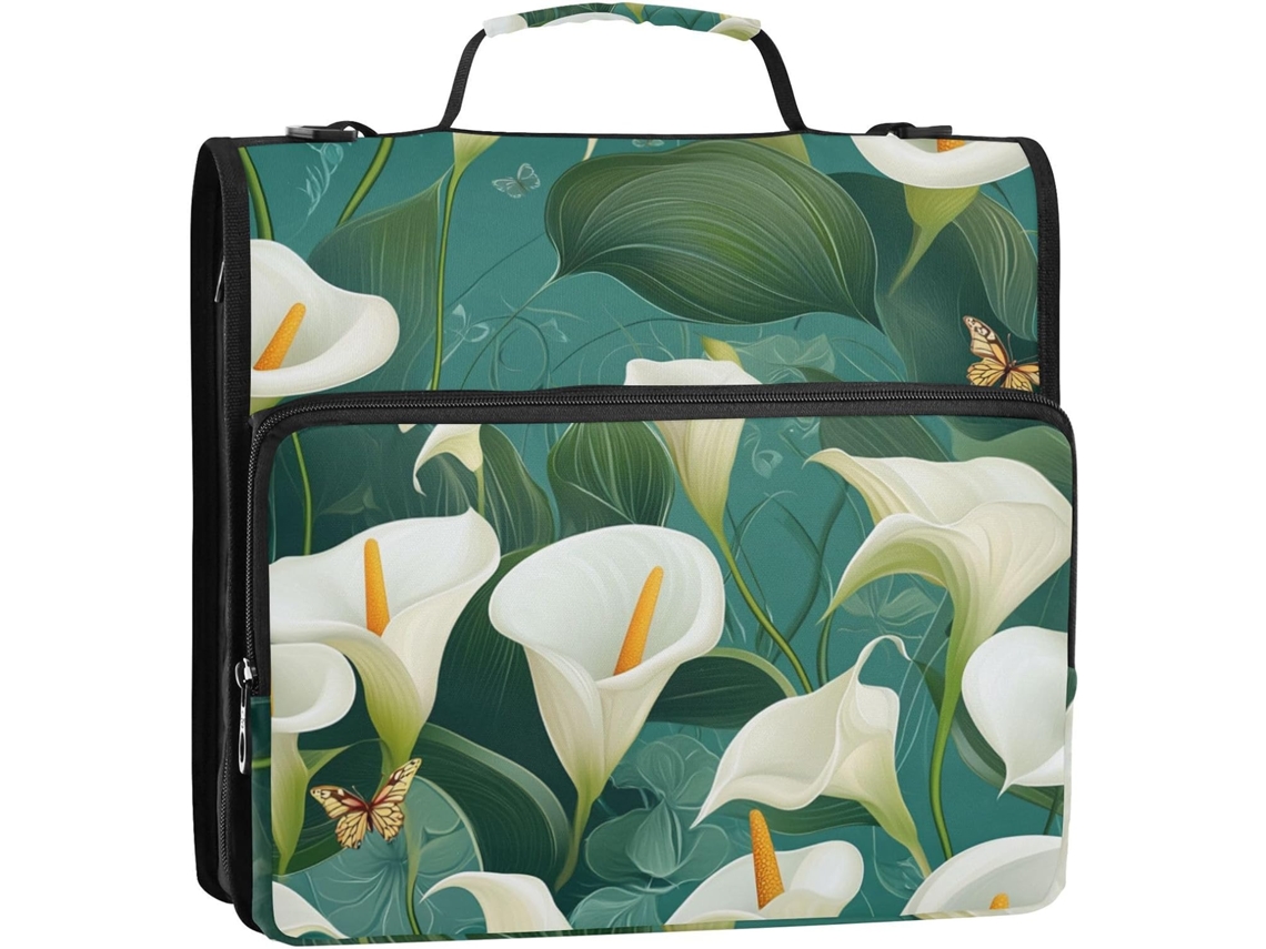 Organizador de Mesa Chic Calla Lily Turquoise com 3 Argolas 3,8 Cm, Alça Ombro e Mão, Grande Capacidade, Docum