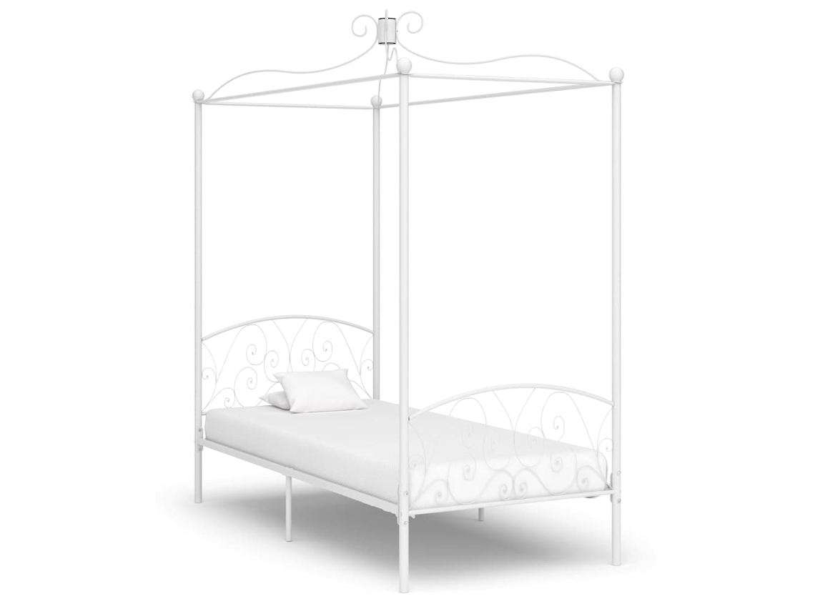 Vidaxl Estrutura De Cama Com Dossel Metal Branco 90x200 Cm