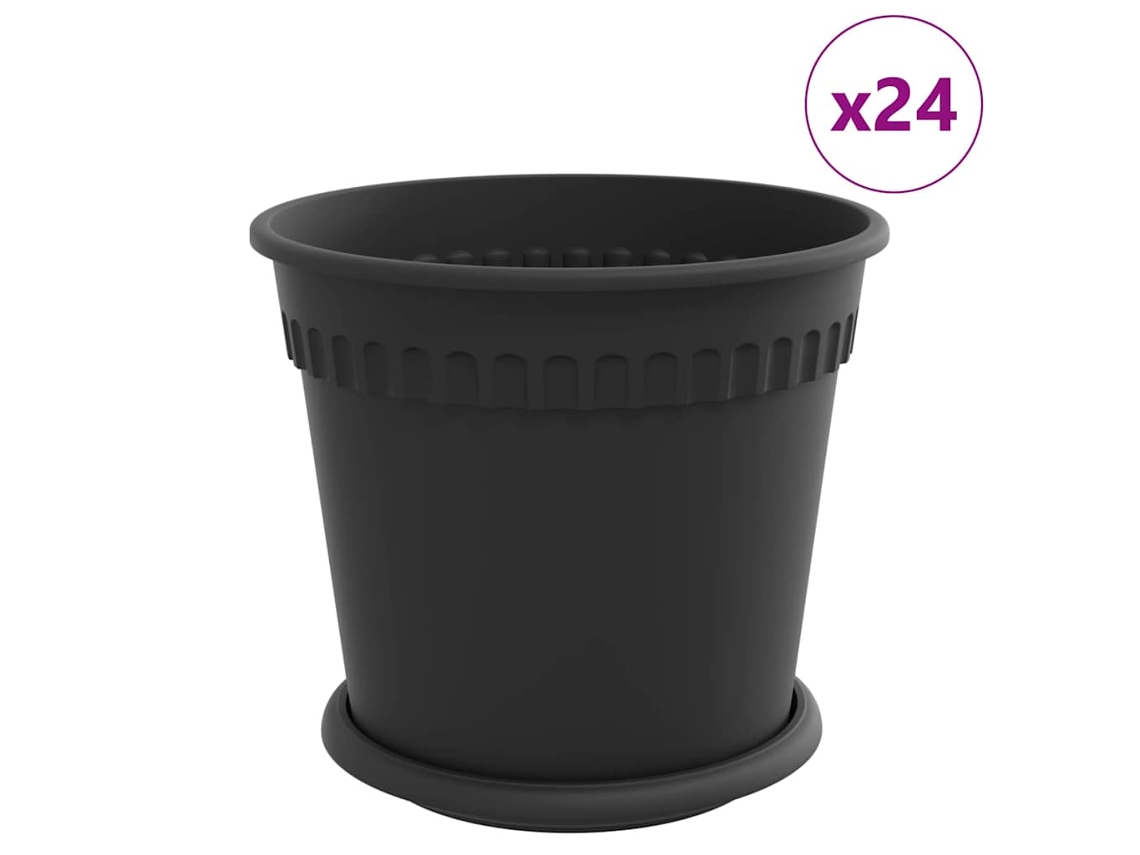 Conjunto 24 Vasos De Plantas Modernos Vidaxl Preto Plástico (ø 19 X 16 Cm)