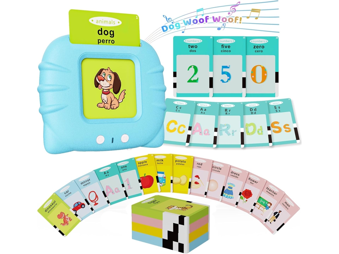 Flash Cards Bilíngue Pt/en 224 Palavras Hexinyigjly Leitor Interativo Para Crianças 1-6 Anos, Autismo Azul