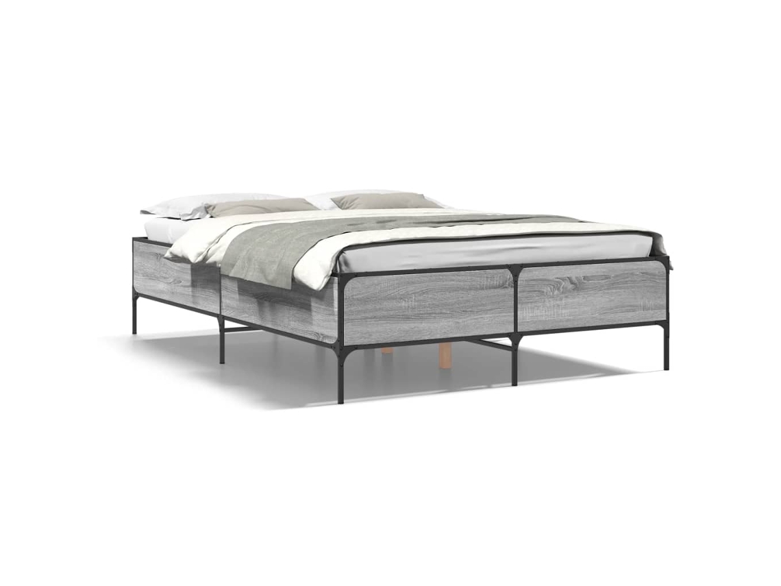 Bed Frame, Bed Frames Vidaxl Cinzeto Madeira Processada (150 X 200 Cm)