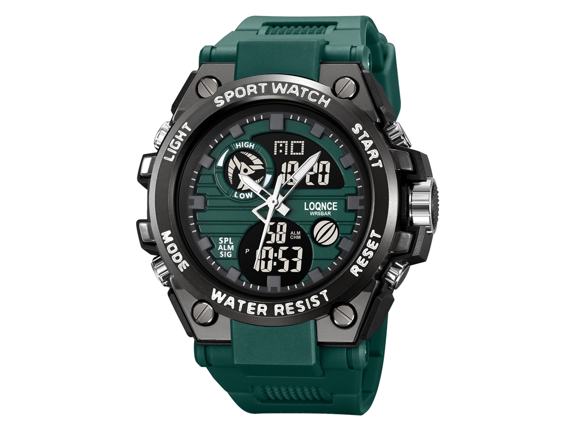 Relógio MDUG eletrônico elegante, multifuncional, com visor duplo e à prova d'água (verde militar)
