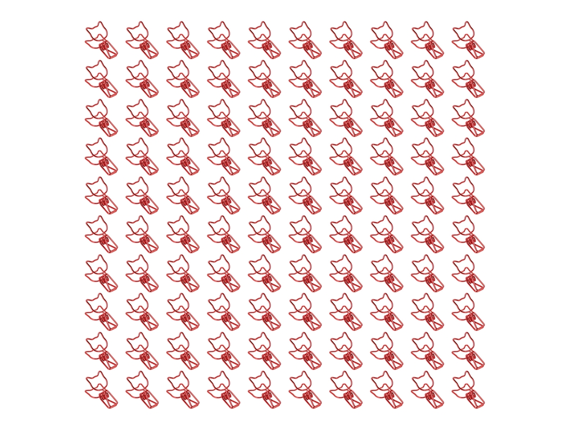 100 Pinças de Pasta Gato Estilo Animal Cuto Fortes de Metal com Design Oco para Notas Papéis Roupa Cor Vermelha