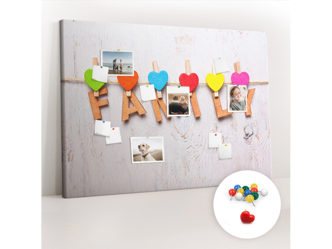 Painel De Cortiça Para Parede Inscrição "família" Para A Sala De Estar Espelharte (140x100 Cm)