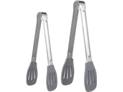 Pinças Para Alimentos Aboofan Em Aço Inoxidável, 23e 30cm, Cabos De Silicone Cinza, Resistentes Ao Calor, Ergonômicas