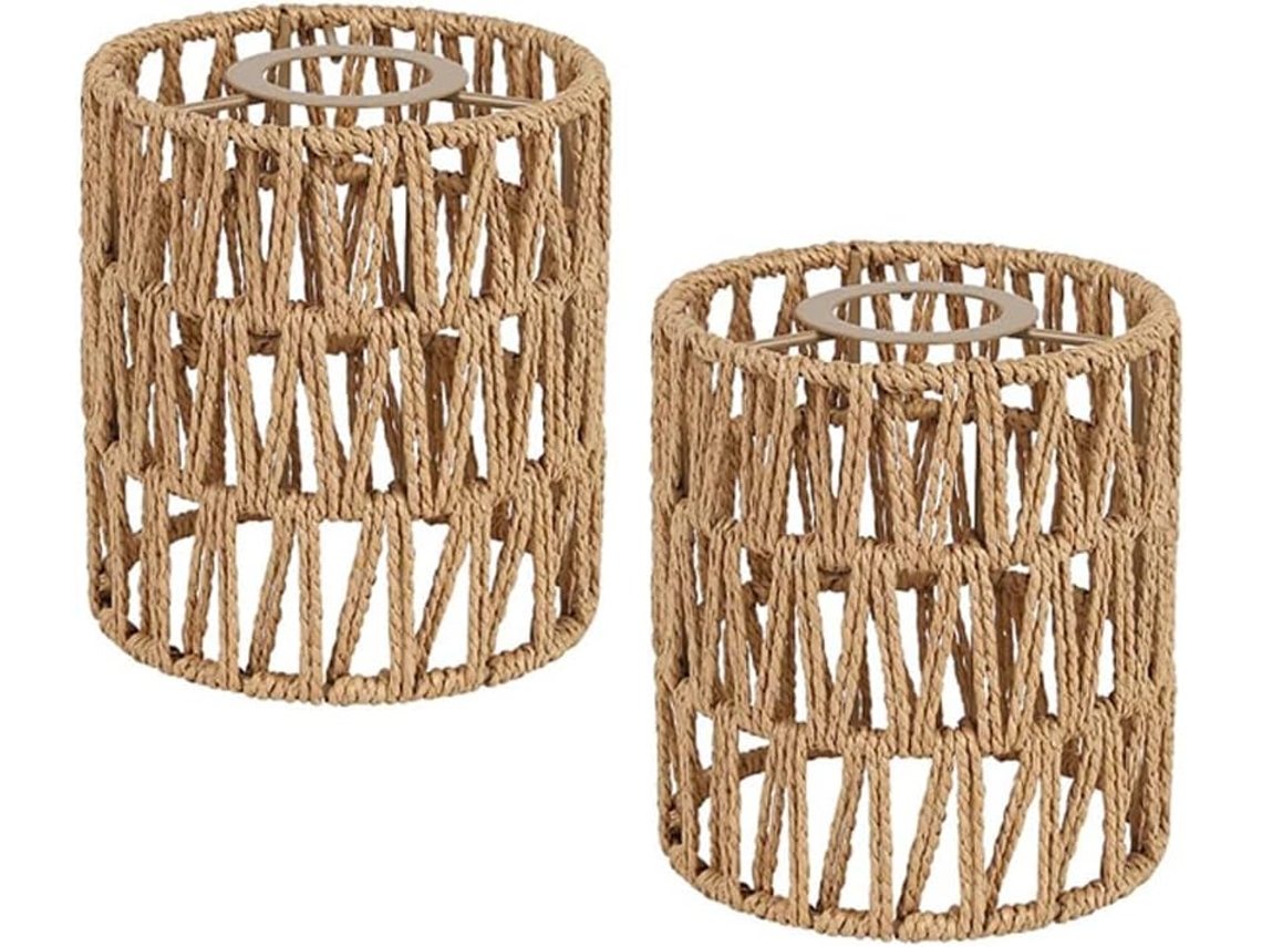 2x Abajur Boho De Rattan, Luminária Chão, Papel-aquaforge