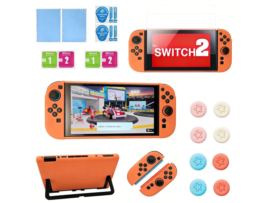 Capa Removível E Protetor De Tela Para Nintendo Switch 2 (2025) Com Suporte Protetores De Joystic Digitallab Laranja