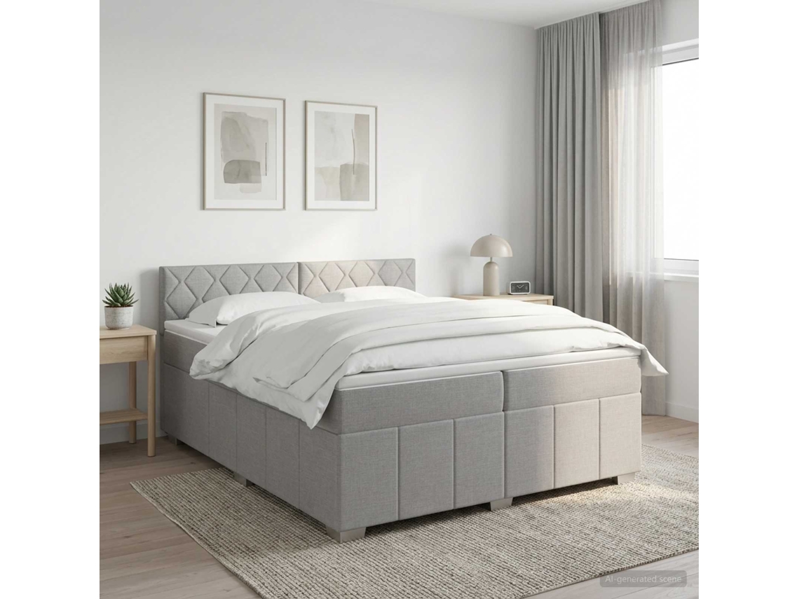 Vidaxl Cama Box Spring Com Colchão Cinzento-claro 200 X 200 Cm Tecido
