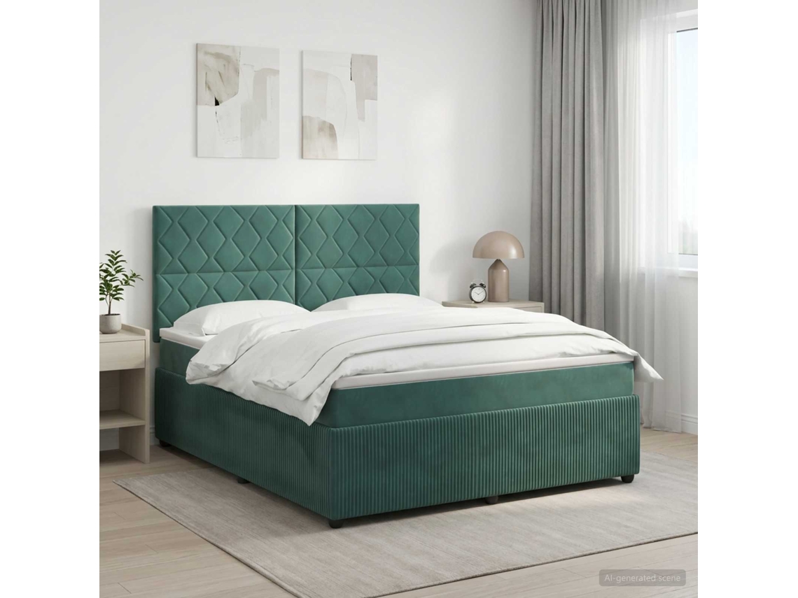 Vidaxl Cama Box Spring Com Colchão Verde-escuro 140 X 190 Cm Veludo