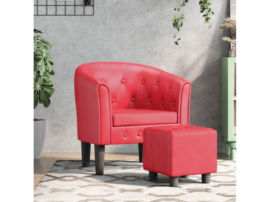 Vidaxl Poltrona Com Apoio De Pés Couro Artificial Vermelho