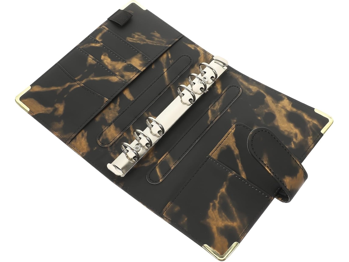Capa protetora decorativa Supvox A6 em couro PU, estampa de mármore marrom, para caderno, reutilizável, com 6 argolas.
