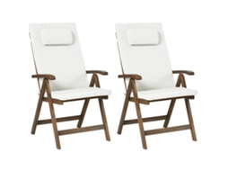 Conjunto De 2 Cadeiras De Jardim Com Almofadas Beliani Amantea Premium De Madeira De Acácia Branco Creme 54x69x105