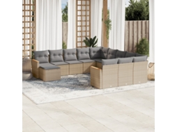 Vidaxl 12 Pcs Conjunto De Sofás P/ Jardim Com Almofadões Vime Pe Bege