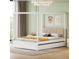 Cama Himmelbett 140x200 Cm Com Gavetas E Encosto Macio Madeira Branca