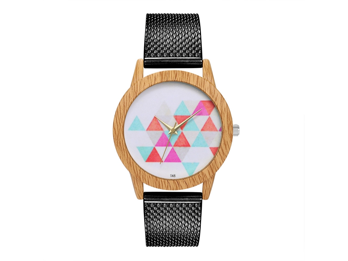 Relógio de pulso unissex Zhoulianfa preto, modelo simples e moderno, com pulseira de malha e mecanismo de quartzo.