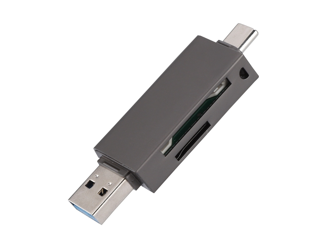Leitor de Cartões USB OTG Type C, SD/TF, cinza