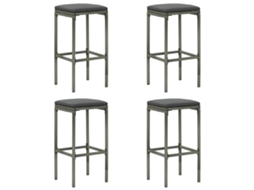 Vidaxl Bancos De Bar Com Almofadões 4 Pcs Vime Pe Cinzento