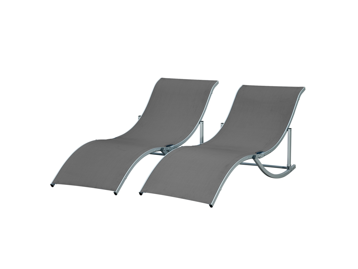 Conjunto 2 Espreguiçadeiras Ergonômicas Dobráveis ​​em Forma De S Com Estrutura De Alumínio Textilene Para Piscina Pátio Jardim E Varanda 165x61x63cm