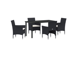 Conjunto 5 De Jantar Para Jardim De Vidaxl Preto Rattan Poliéster