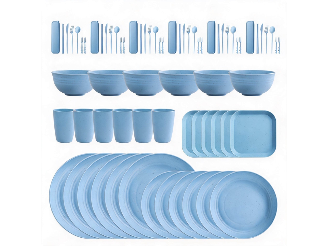 Conjunto de armazenamento com 72 peças para 6 pessoas, reutilizável e inquebrável, feito de materiais ecológicos, Digitallab (azul claro)