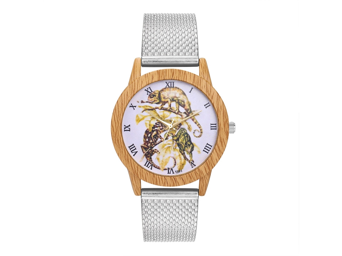 Reloj De Cuarzo Unisex Con Correa De Malla De Acero, Dial Animal, Casual Zhoulianfa (plata)