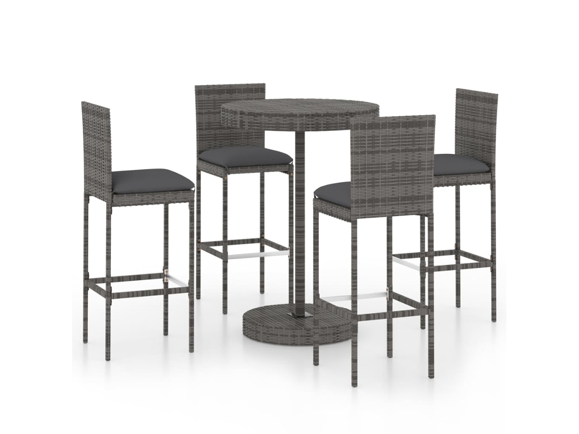 Conjunto de Bar 5 Pcs para Jardim com Almofadões Vime Pe Cinzento MAISON EXCLUSIVE