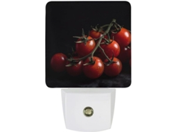 Luminária de parede com plugue, em formato de tomates maduros, com sensor crepuscular, luz LED branca.
