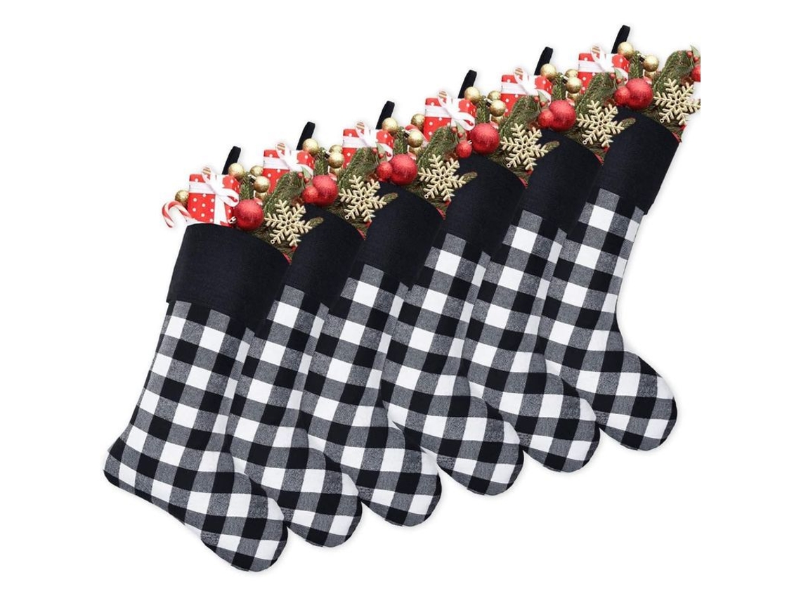 Meias de Natal Xadrez Preto e Branco 18" Nova Line