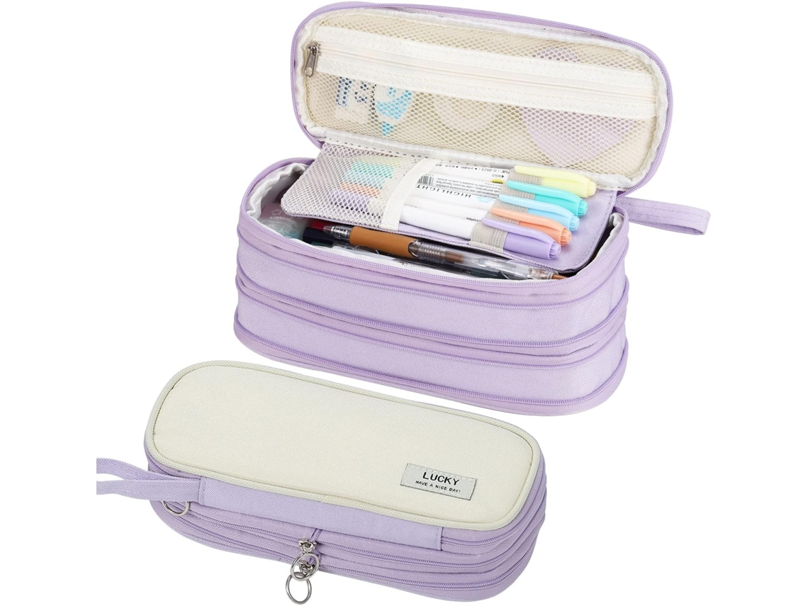 Estojo para Lápis, Grande, com Zíper, com Alça, Roxo, Escolar, Escritório, Infantil, Adultos AQUAFORGE