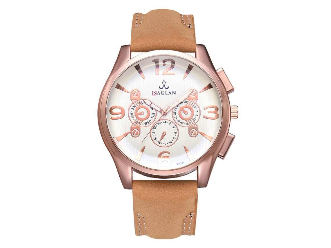 Reloj De Pulsera Para Hombre Con Correa De Cuero Pu De Moda Dial Redondo Cuarzo Café